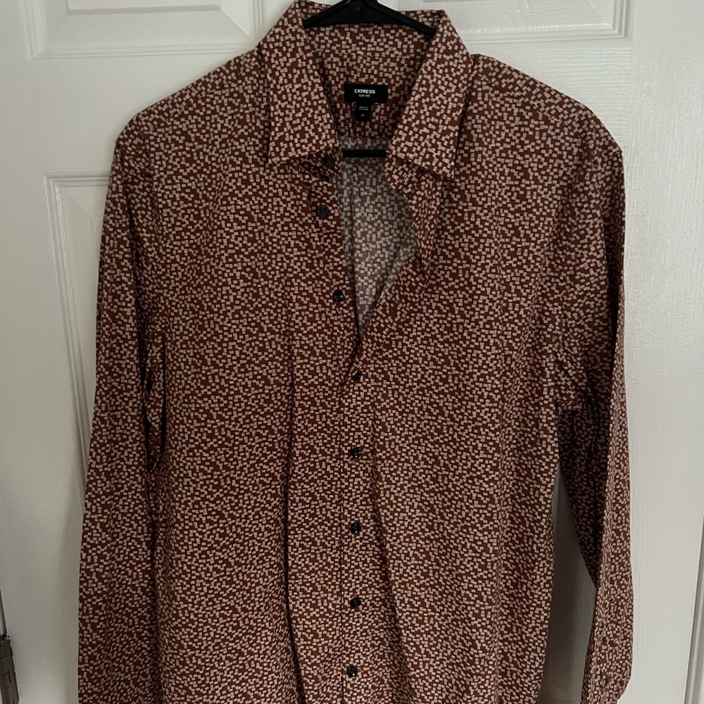 Express Brown Patterned Button-Up Shirt - image 1